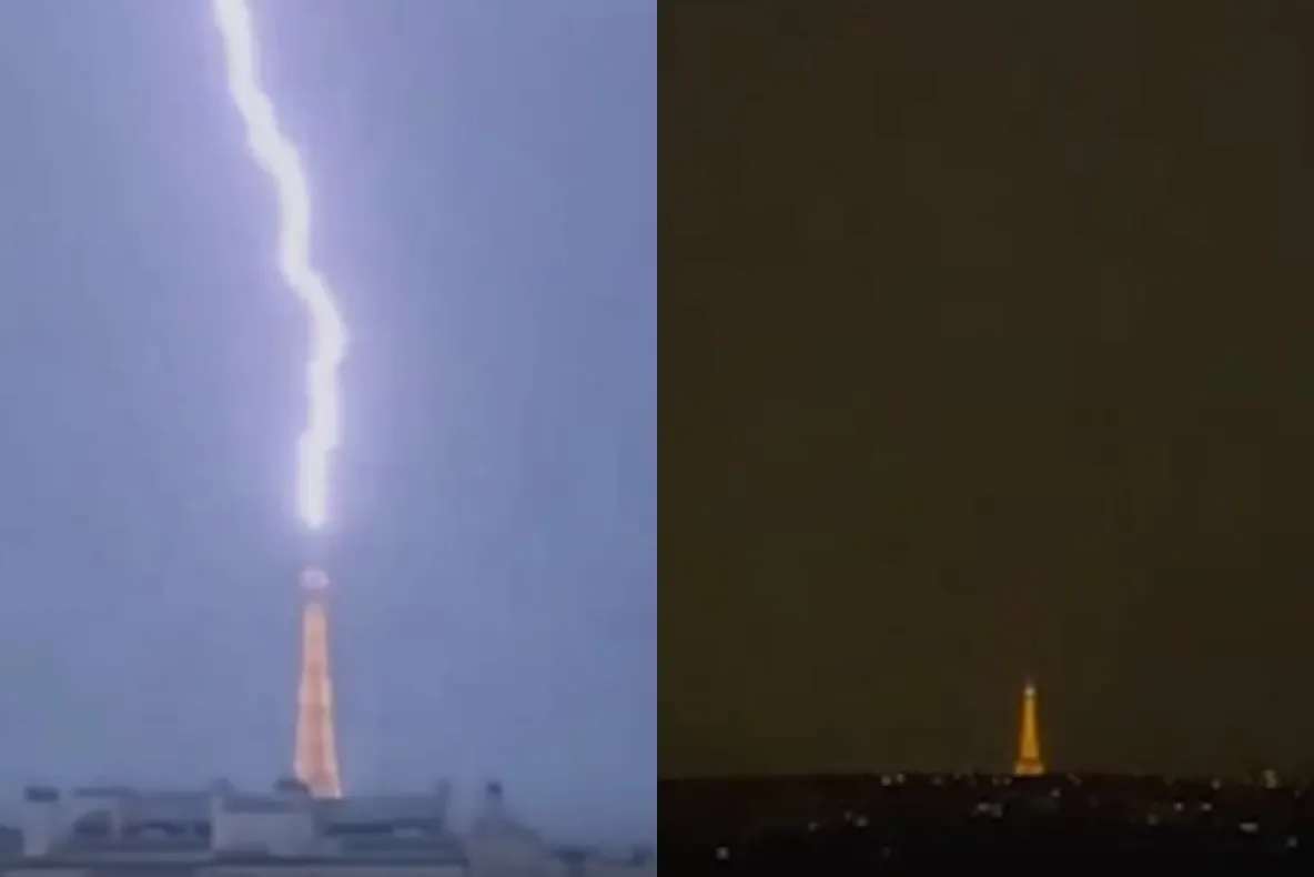 Imagini spectaculoase din Paris. Fulgerele au lovit Turnul Eiffel